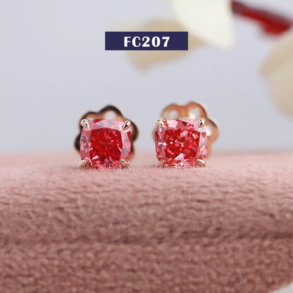 Pink Cushion Cut Stud Earrings