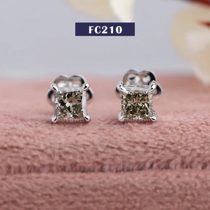 Olive Princess Cut Stud Earrings
