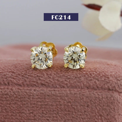 Yellow Round Cut Screw Back Earrings