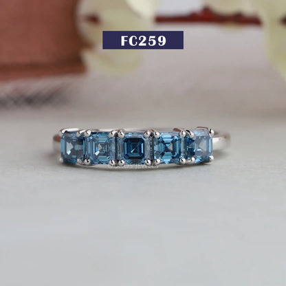Blue Asscher Diamond Five Stone Ring