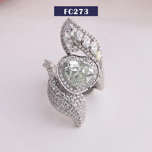 Halo Style Green Heart Bypass Ring