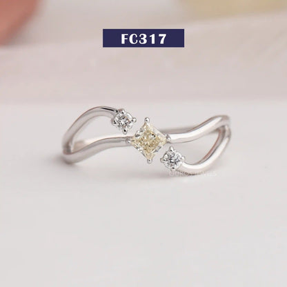 Yellow Princess Cut Three Stone Ring