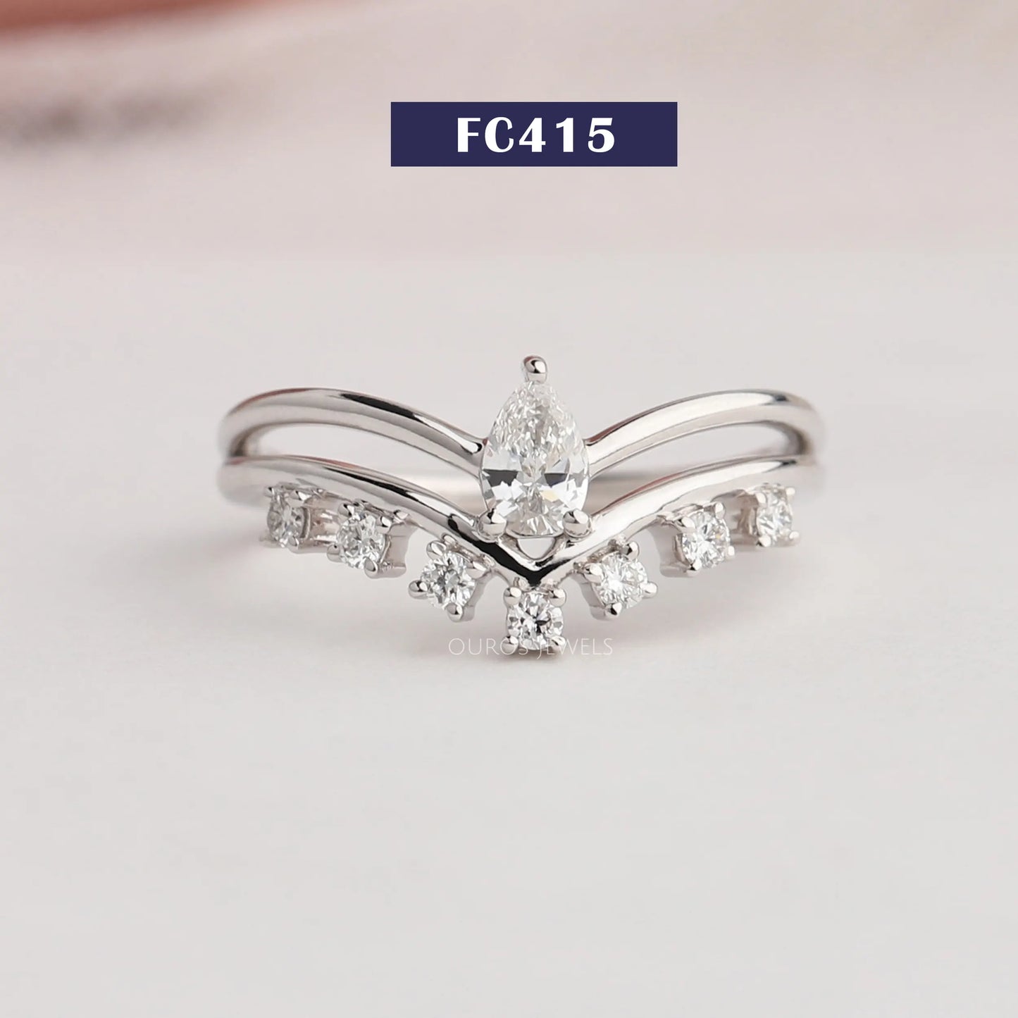 Pear Cut Lab Diamond Curved Ring