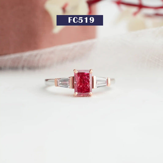 Pink Radiant Cut Three Stone Ring