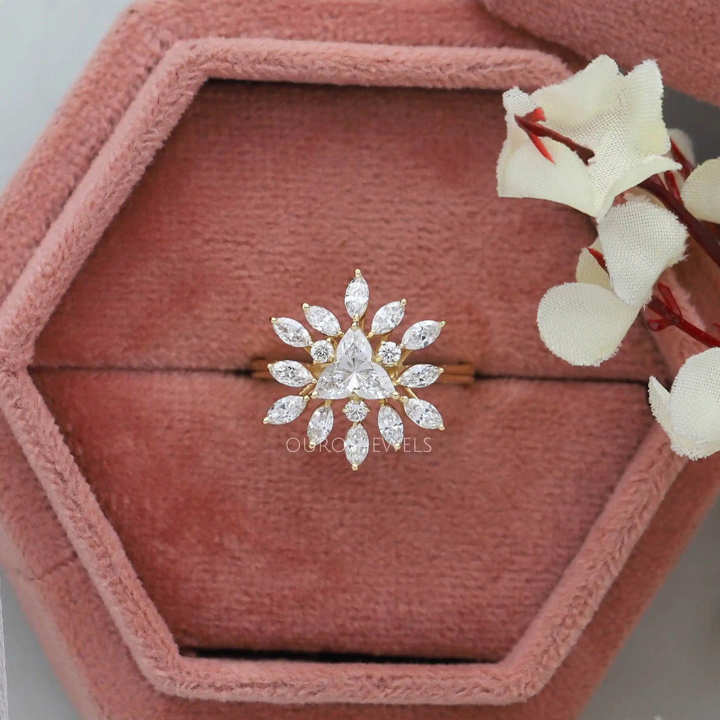 Floral Style Lotus Cut Cluster Ring 
