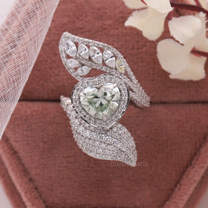 Halo Style Green Heart Bypass Ring