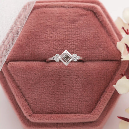 Olive Princess Cut Cluster Diamond Ring