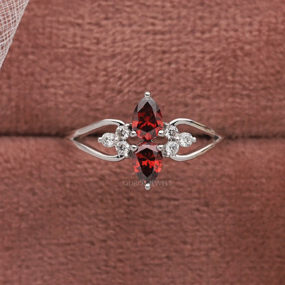 Red Pear Cut Lab Diamond Dainty Ring