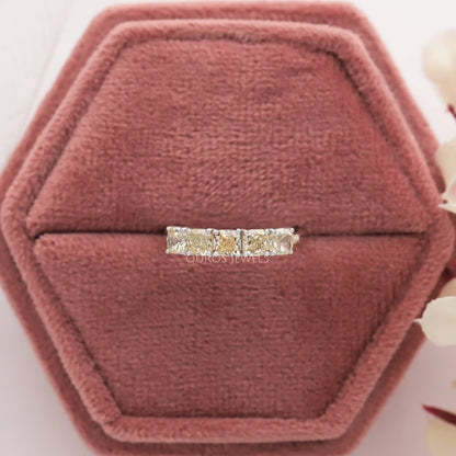 Five Stone Yellow Cushion Cut Diamond  Ring