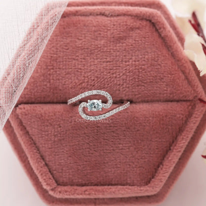 Green Oval Lab Diamond Solitaire Accent Ring