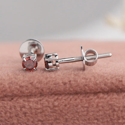 Red Round Diamond Stud Earrings