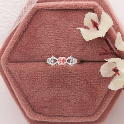 Pink Asscher Cut Cluster Diamond Ring
