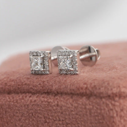 Princess Diamond Halo Earrings