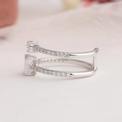 Emerald And Round Lab Diamond Dual Shank Ring