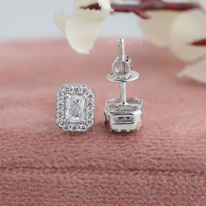 Radiant Cut Halo Stud Earrings