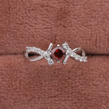 Red Cushion Diamond Infinity Ring