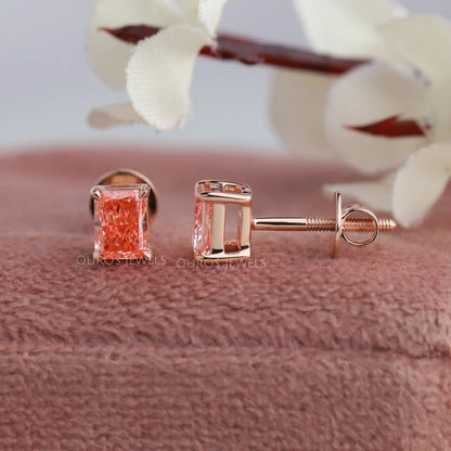 Pink Radiant Cut Solitaire Earring