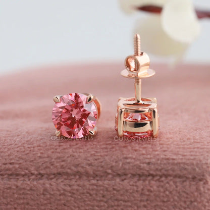 Pink Round Stud Earrings