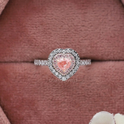 Pink Heart Diamond Double Halo Ring