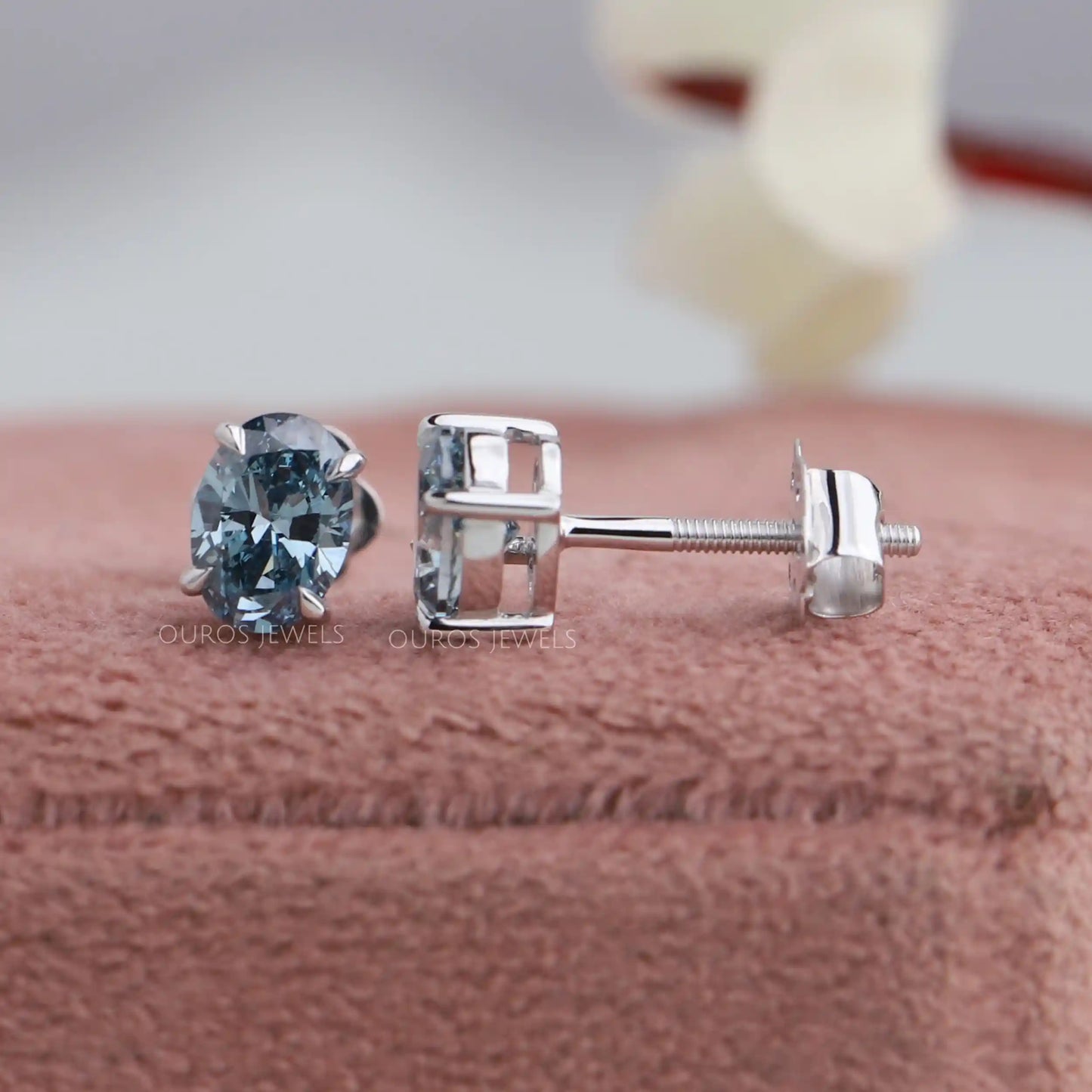 Blue Oval Cut Lab Diamond Stud