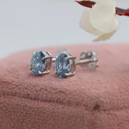 Blue Oval Cut Diamond Stud