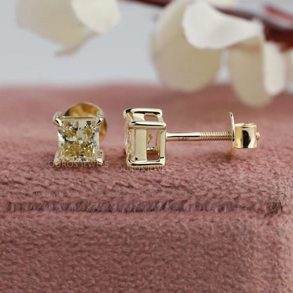 Yellow Princess Cut  Stud Earrings