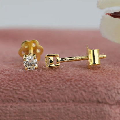 Yellow Round Diamond Stud Earrings