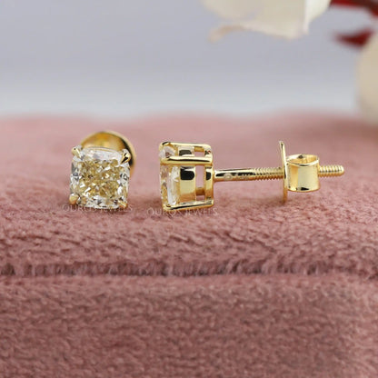 Yellow Cushion Diamond Stud Earrings