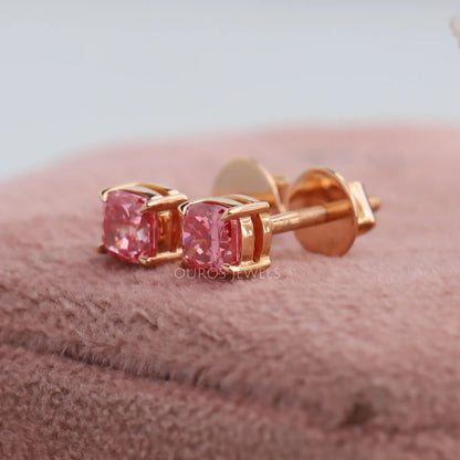Pink Cushion Cut Stud Earrings