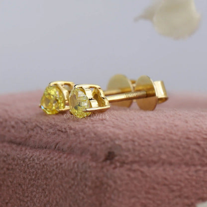 Yellow Heart Lab Diamond  Stud