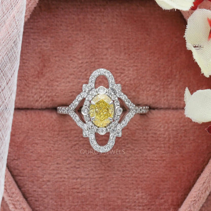 Yellow Oval Diamond Vintage Halo Ring