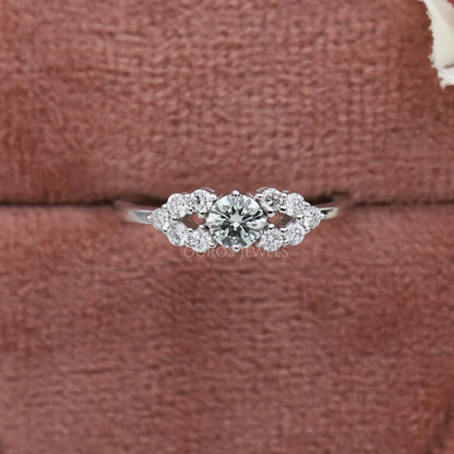 Green Round Cluster Diamond Dainty Ring