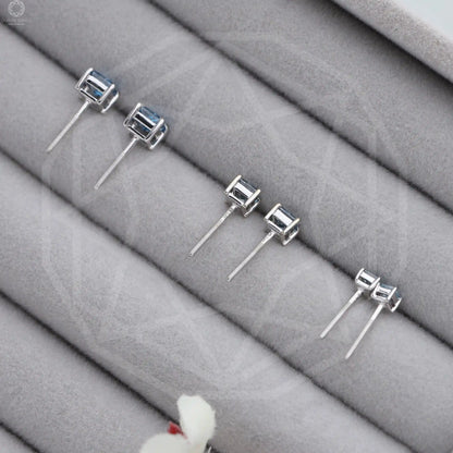 Blue Princess Lab Diamond Stud Earrings