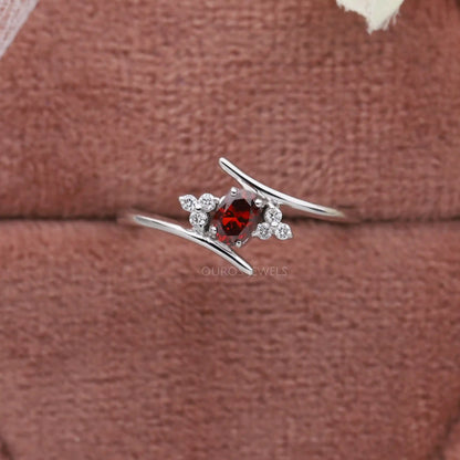 Red Oval Cut Lab Diamond Bypass Ring