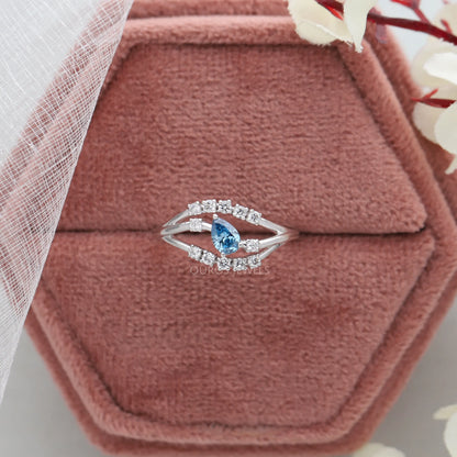 Blue Pear And Round Cluster Ring