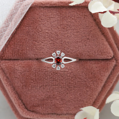 Red Oval Cluster Engagement Ring