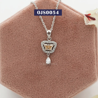 Yellow Butterfly Cut Halo Necklace