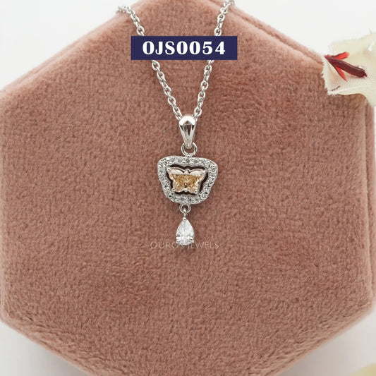Yellow Butterfly Cut Halo Necklace