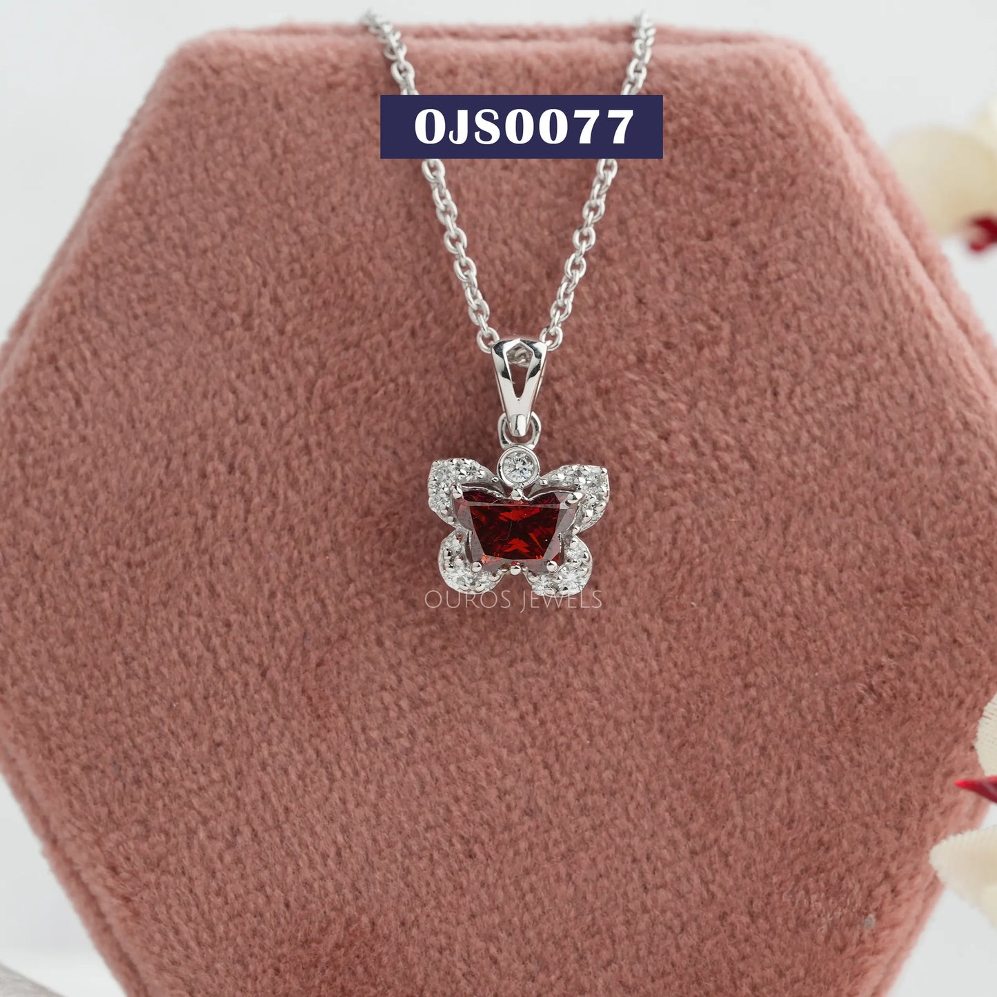 Red Butterfly Diamond Dainty Necklace