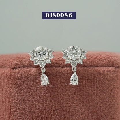 Round & Pear Diamond Drop Earrings