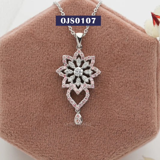 Pink Round Diamond Cluster Necklace