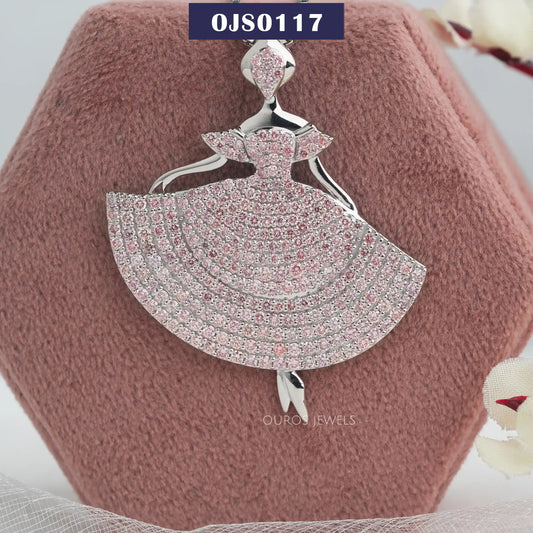 Barbie Doll Shape Pink Round Diamond Necklace