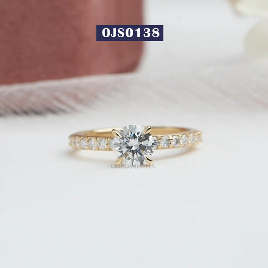 Round Lab Diamond Solitaire Accent Ring