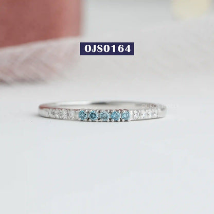 Blue Round Diamond Half Eternity Ring