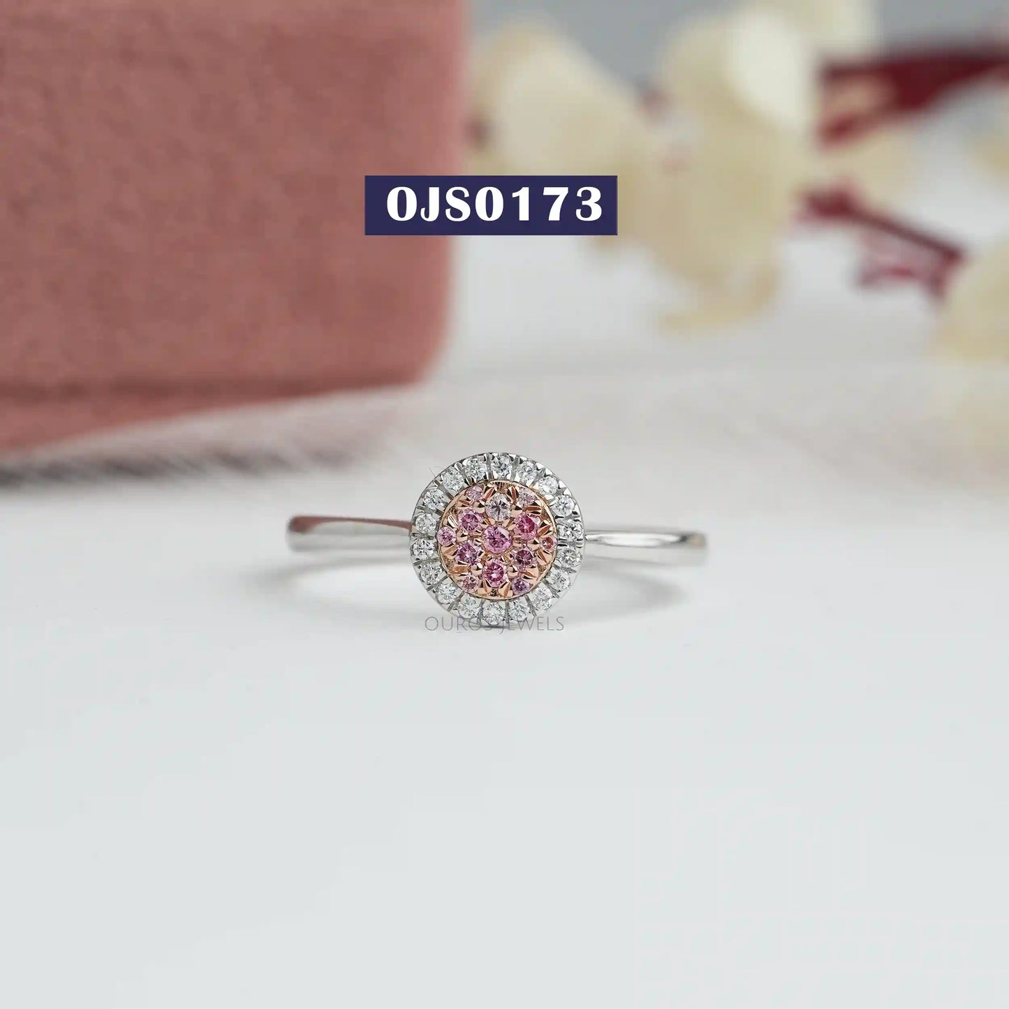 Pink Round Cut Cluster Ring