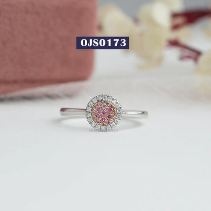 Pink Round Cut Cluster Ring