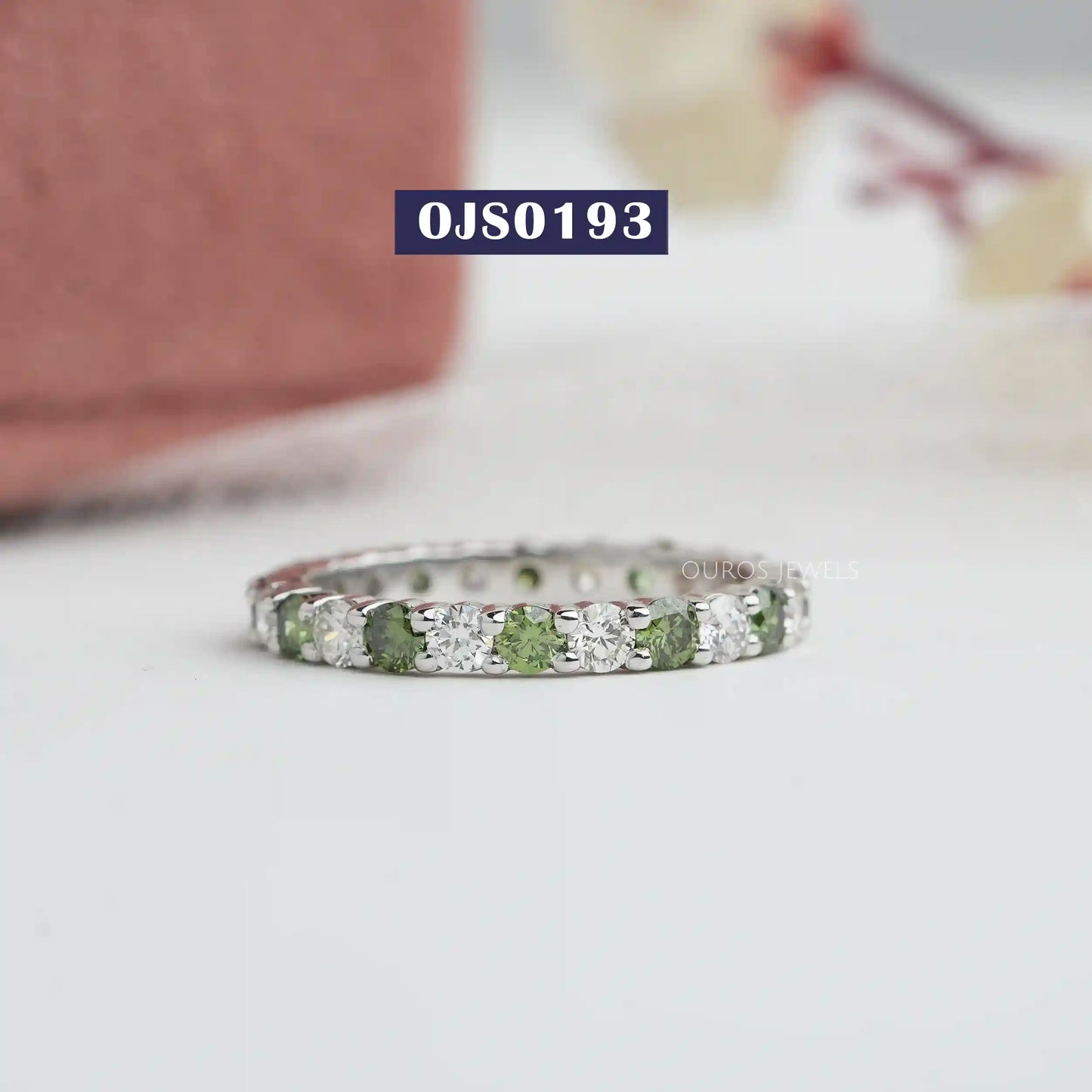Green Round Cut Lab Diamond Eternity  Band