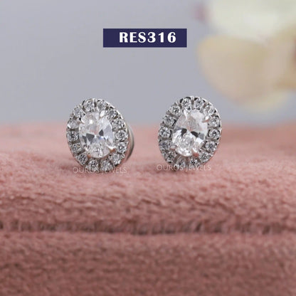 Oval Cut Lab Diamond Halo Earrings