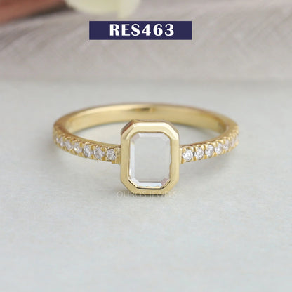Portrait Cut Emerald Diamond Solitaire Accent Ring