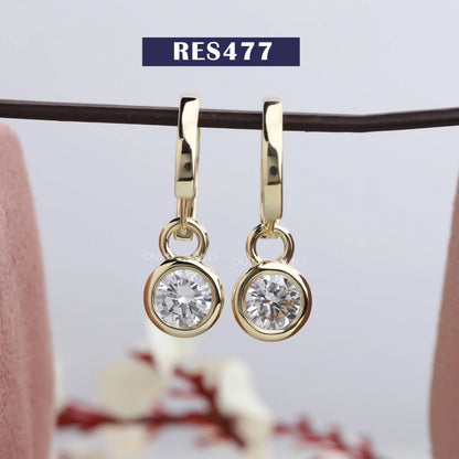 Round Lab Diamond Hoop Drop Earrings